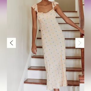NWT Anthropologie Scalloped Babydoll Embroidered Floral Peach Midi Dress
